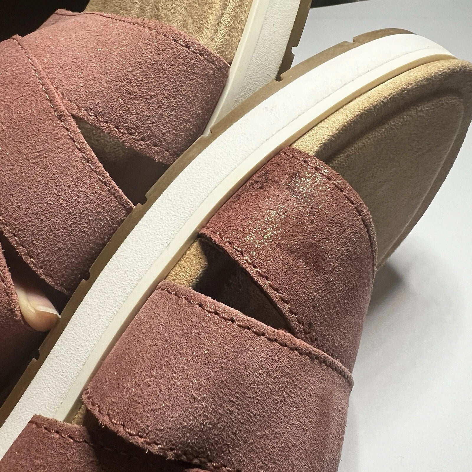 Koolaburra by UGG Women 11 Pink Leather Sandal Glitter Slide Open Toe Casual New