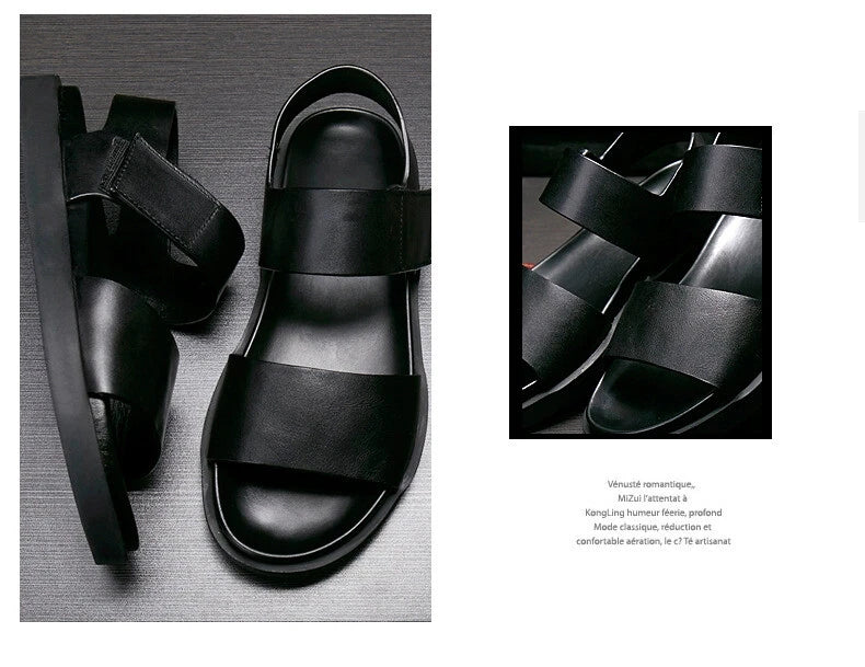 45 Open Toe Sandals Slingbacks Casual Real Leather Men's Beach Shoes Roman Style