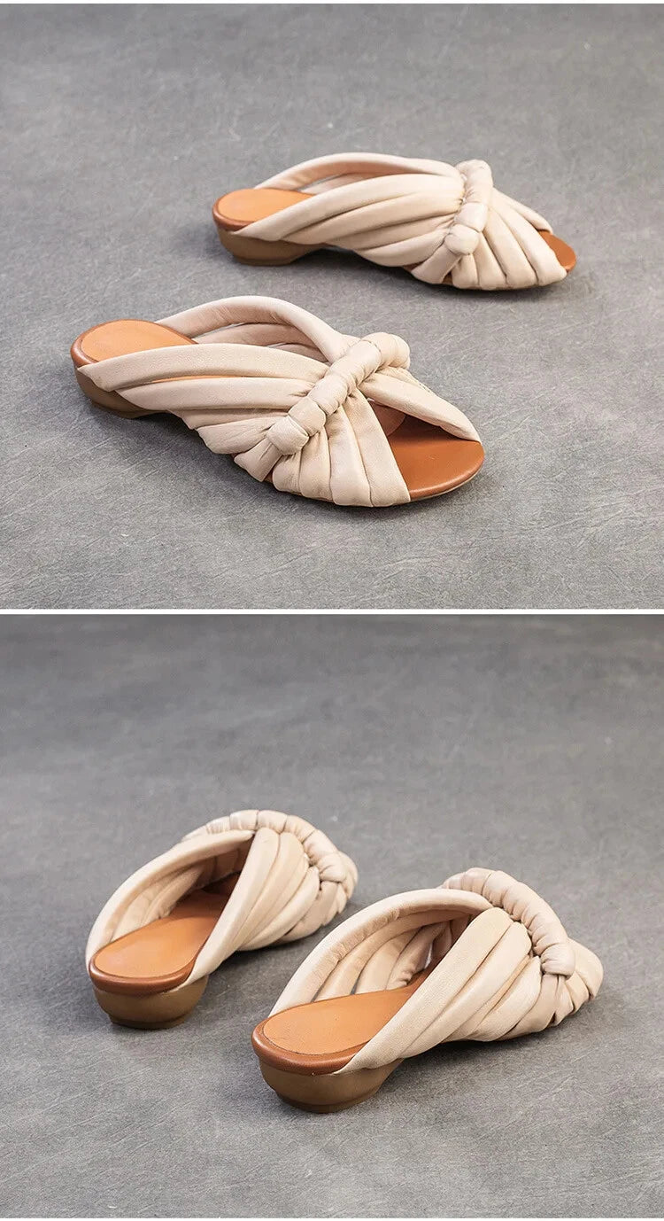 Summer Women Shoes Leather Fashion Low Heel Slippers Peep Toe Outdoor Shoe