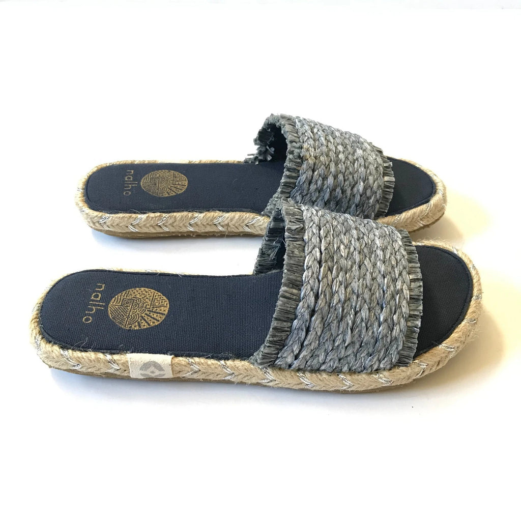 NEW Nalho Meeka Sandals Slides Womens 6 Navy Blue Yoga Mat Espadrilles Raffia