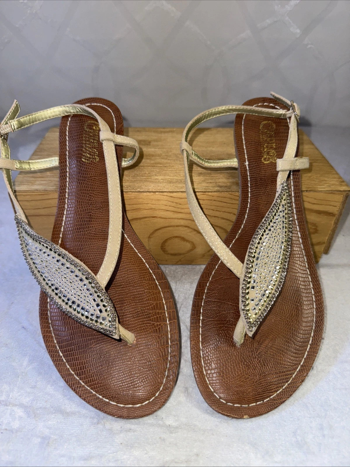 CARLOS SANTANA Laverne Sequin Bling Embellished Sandals Size, Pewter, 8.5M