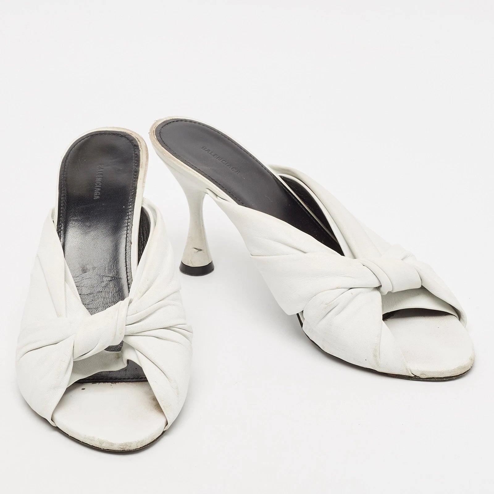 Balenciaga White Leather Knot Open Toe Slide Sandals Size 40.5