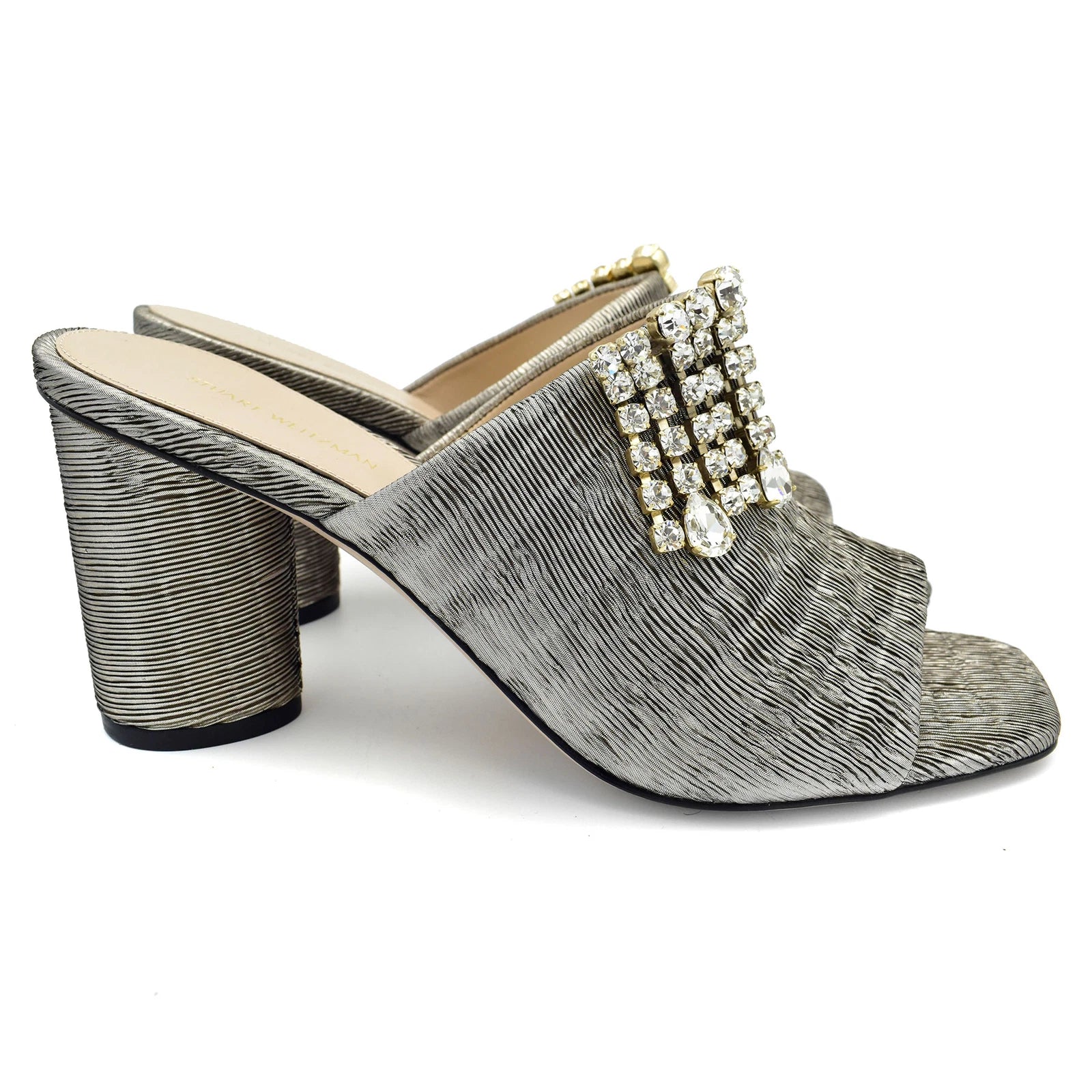 New STUART WEITZMAN Theone Silver Metallic Crystal Jeweled Slide Sandals sz 10