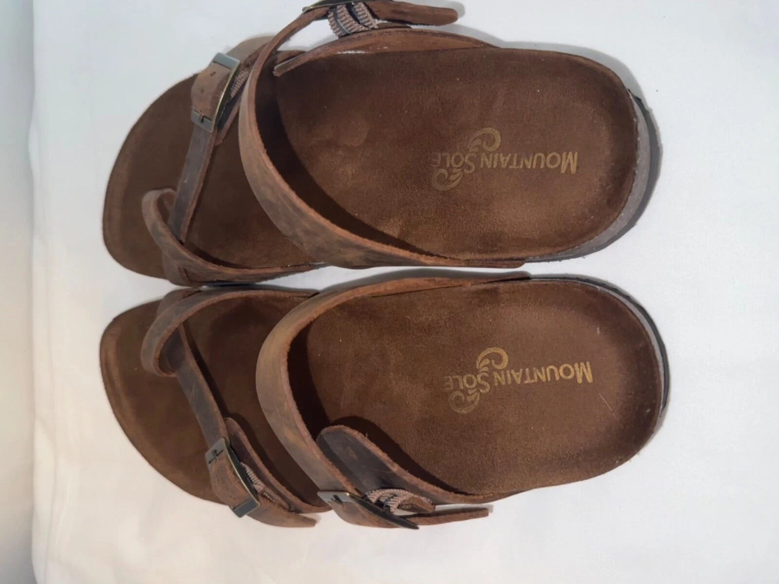 Mountain Sole Women's Birk Style Slip On Sandals, Brown, Leather Straps, Size 9