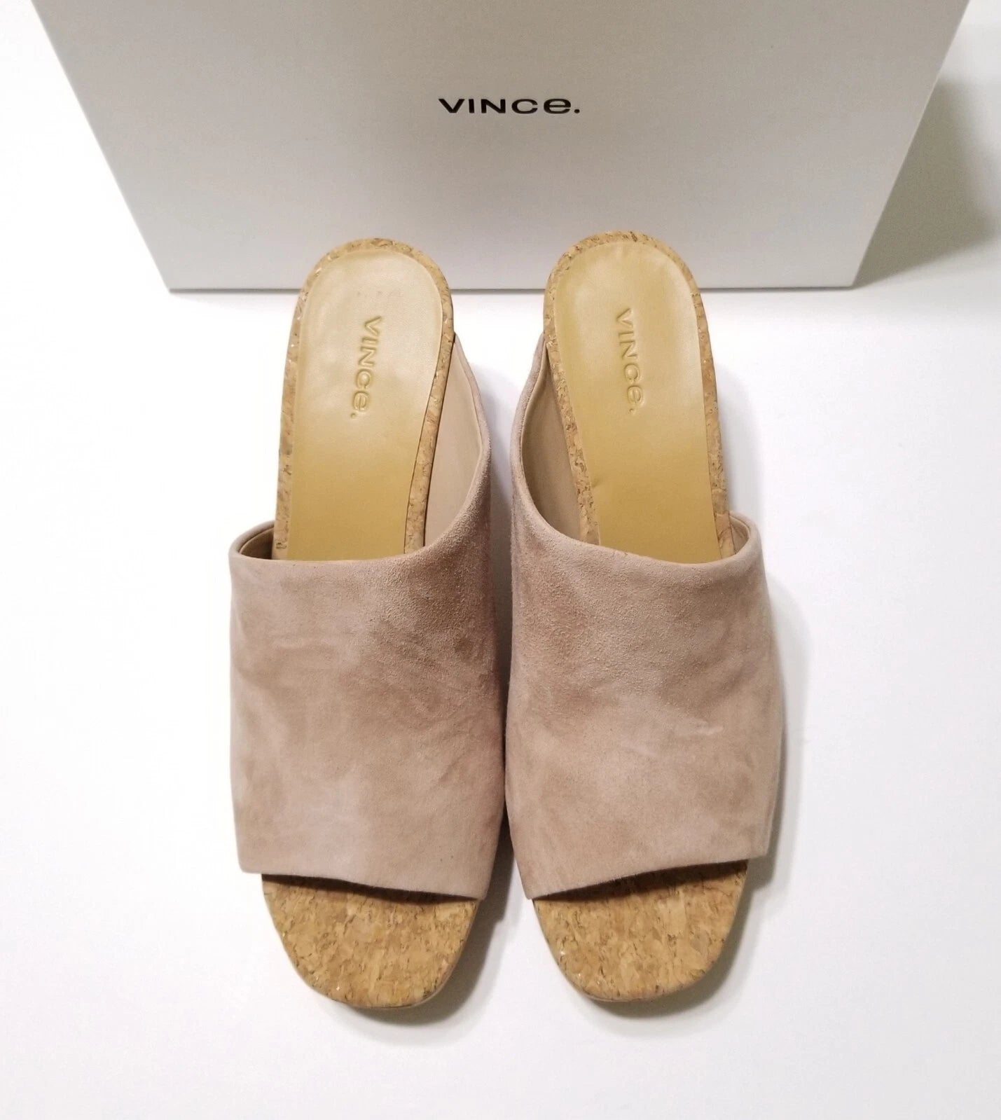 NIB Vince Wyatt Cork Block Heel Platform Slides Sandal in Oatmeal Size 9.5 $325
