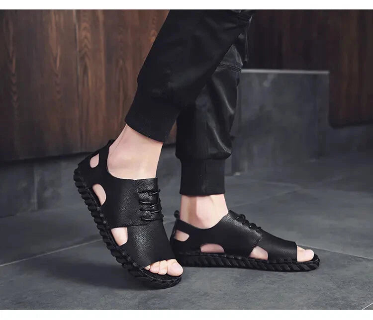 Summer Open Toe Sandals Lace Up Men's Flats Beach Holiday Fashion Shoes 38-44 sz