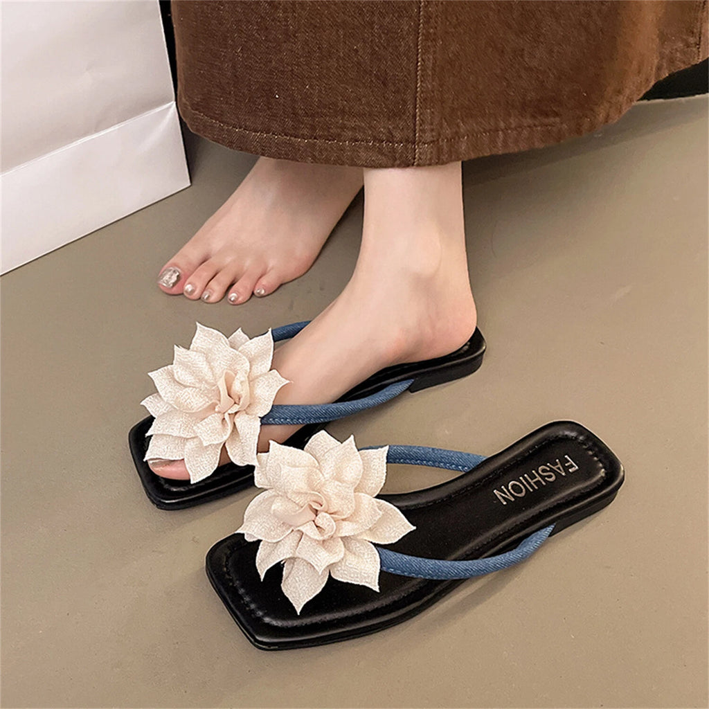 Women's Fashion Flip Flop Flat Sandals Floral Decor Summer Lightweight Slide