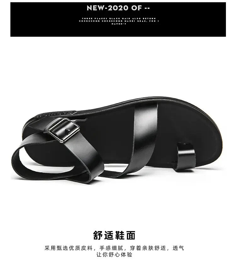 38-45 Mens Sandals Roman Style Ring Toe Slingback PU Leather Summer Casual Flats