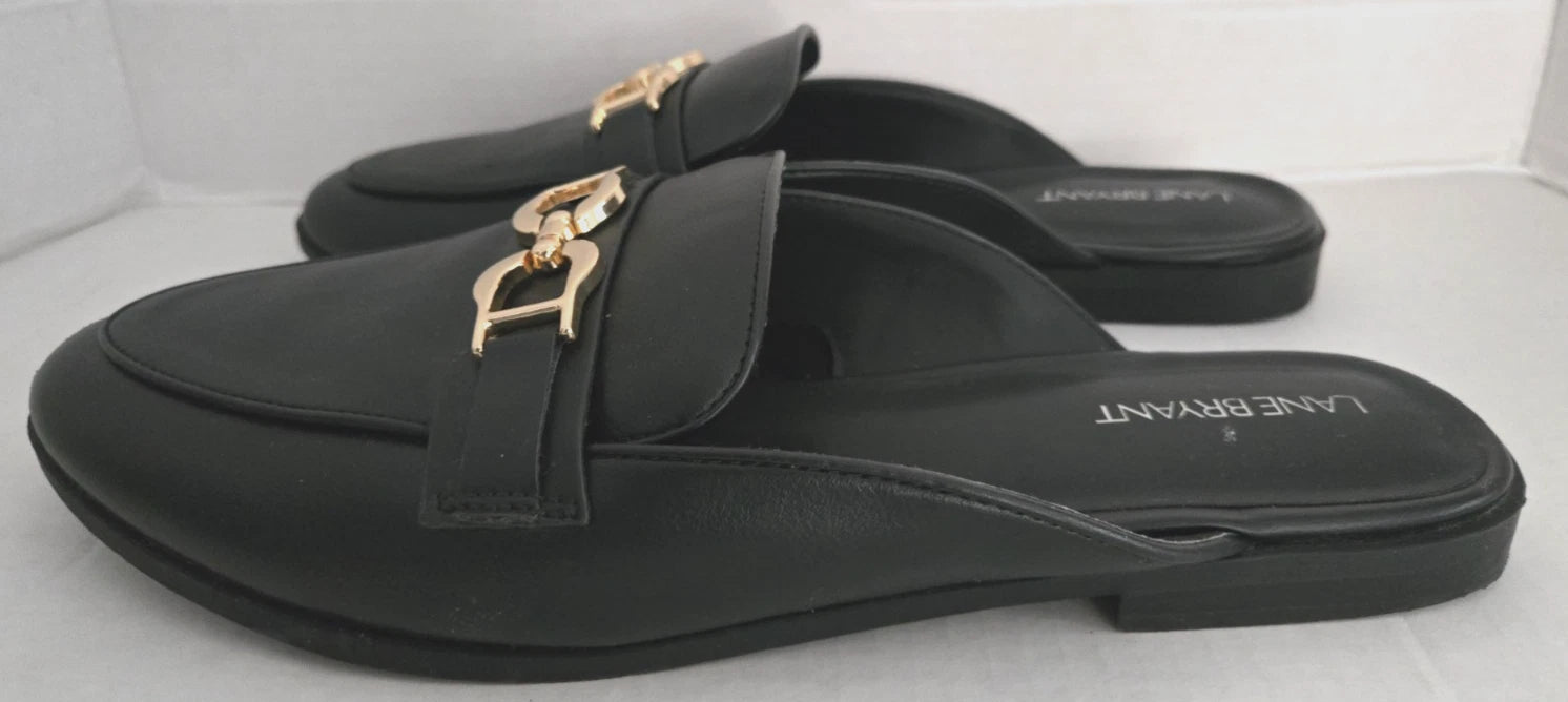 Lane Bryant Black Slip On Shoes Mules Slide Women Size 11 W Loafer Buckle Detail