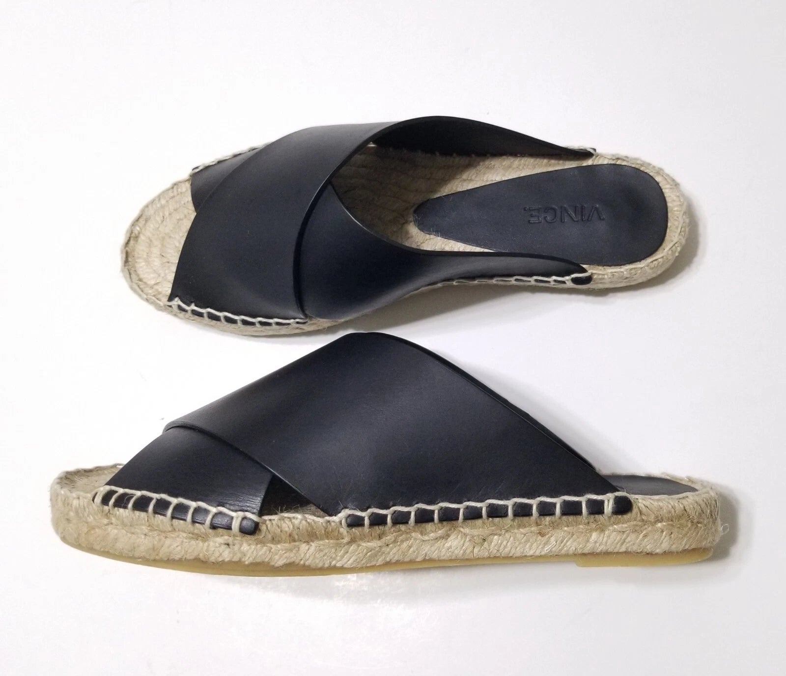NIB Vince Castel Leather Crisscross Flat Espadrille Slide Sandal Black Sz 5 $225