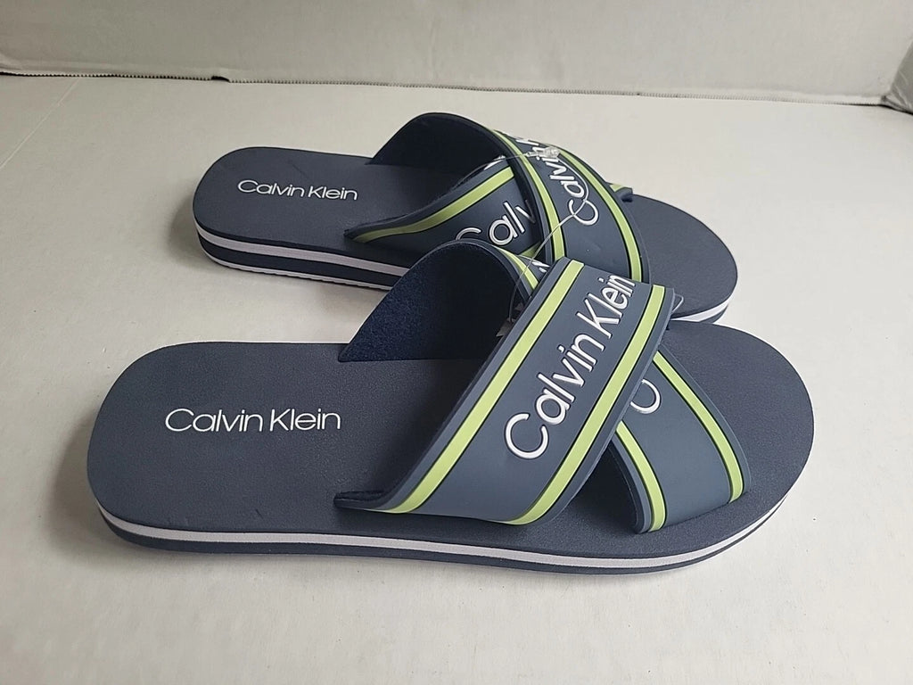 Calvin Klein Claris Crisscross Strap Logo Slide Navy Blue Sandals Size 7M New