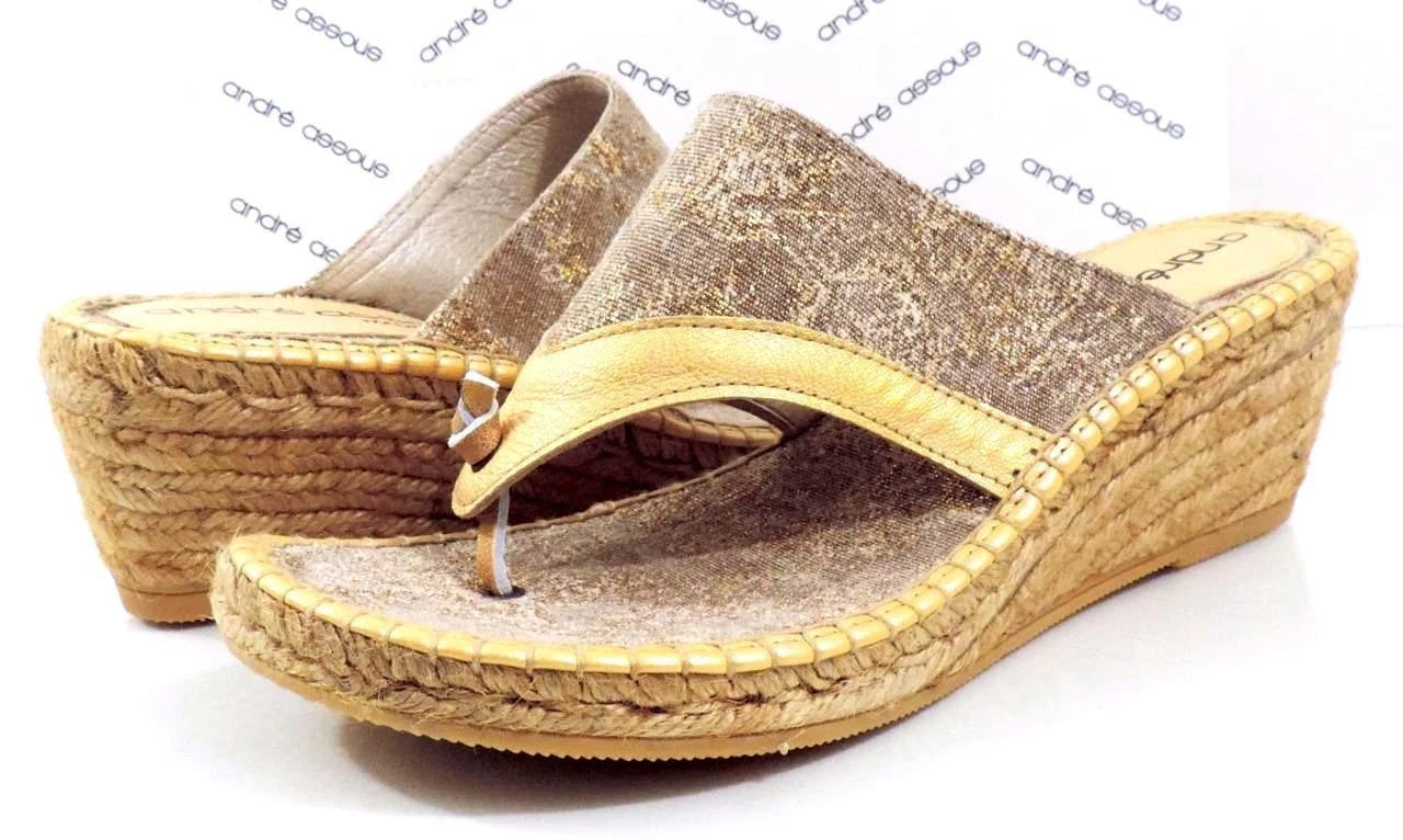 Andre Assous Annette Wedge Espadrille Thong  Slide Sandal Toast Bronze Size 9