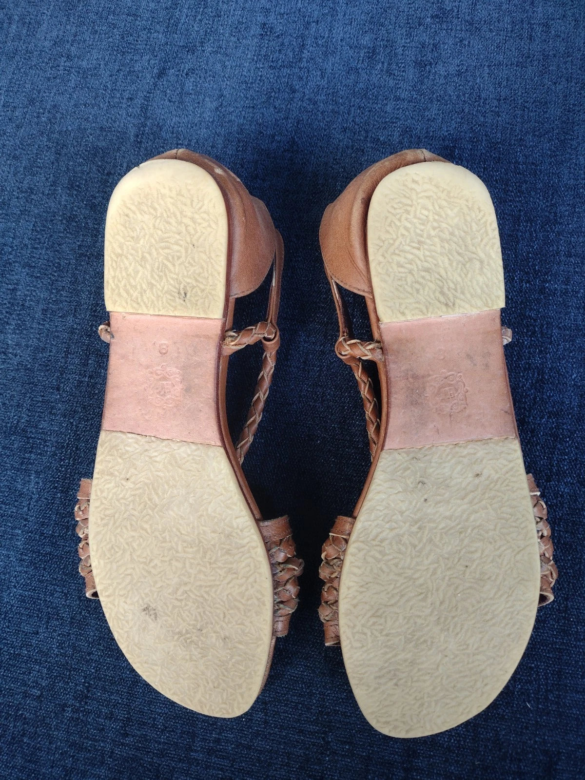 ELF Braided Leather Slides Sandals 8 Brown Leather Handmade Flat Straps