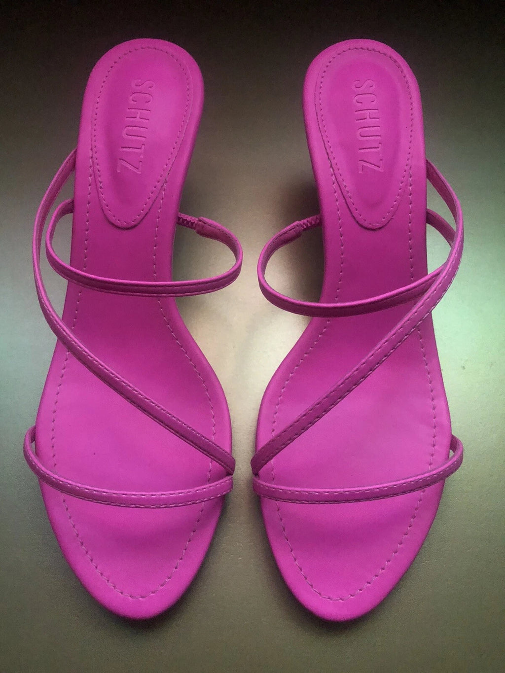 NIB SCHUTZ Evenise Napa Leather Kitten Heel Strappy Sandals In Neon Pink 7.5 (7?