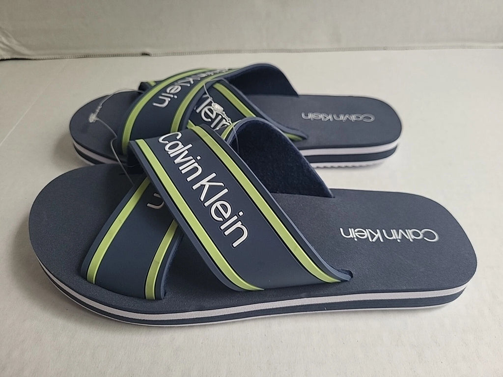 Calvin Klein Claris Crisscross Strap Logo Slide Navy Blue Sandals Size 7M New