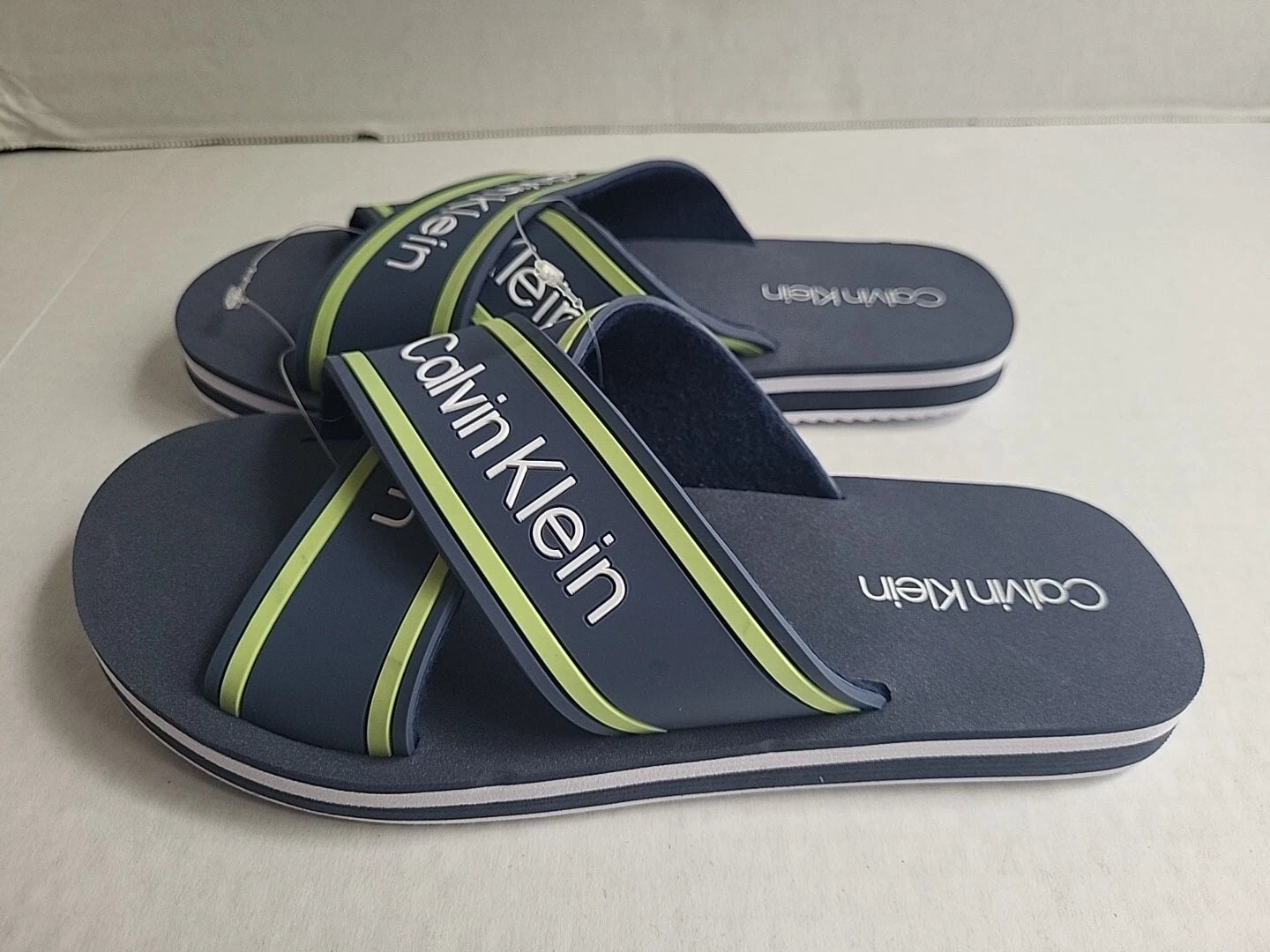 Calvin Klein Claris Crisscross Strap Logo Slide Navy Blue Sandals Size 7M New