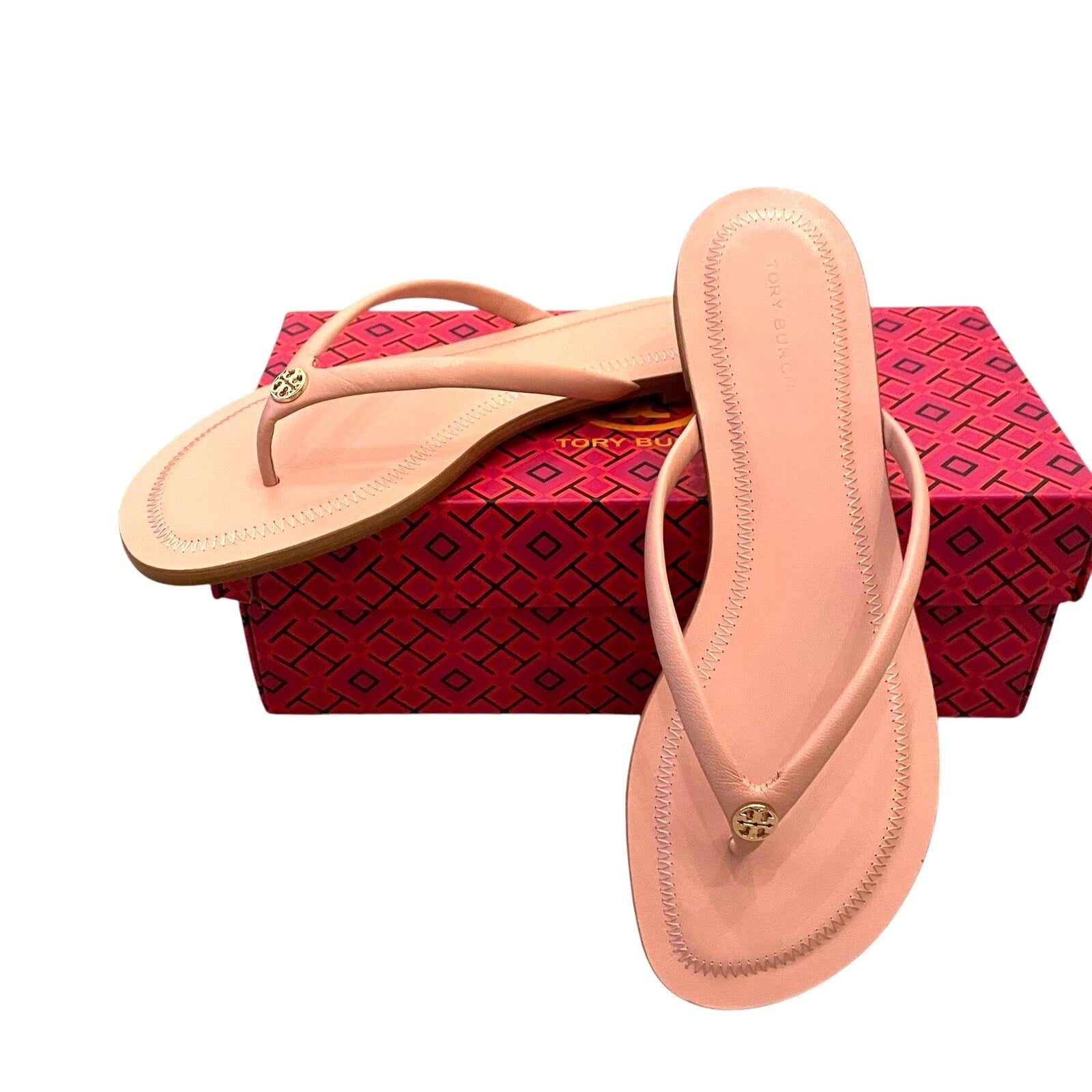 TORY BURCH Chelsea Leather Flip Flop Thong Sandals Rose Sachet Pink Size 7.5 NEW