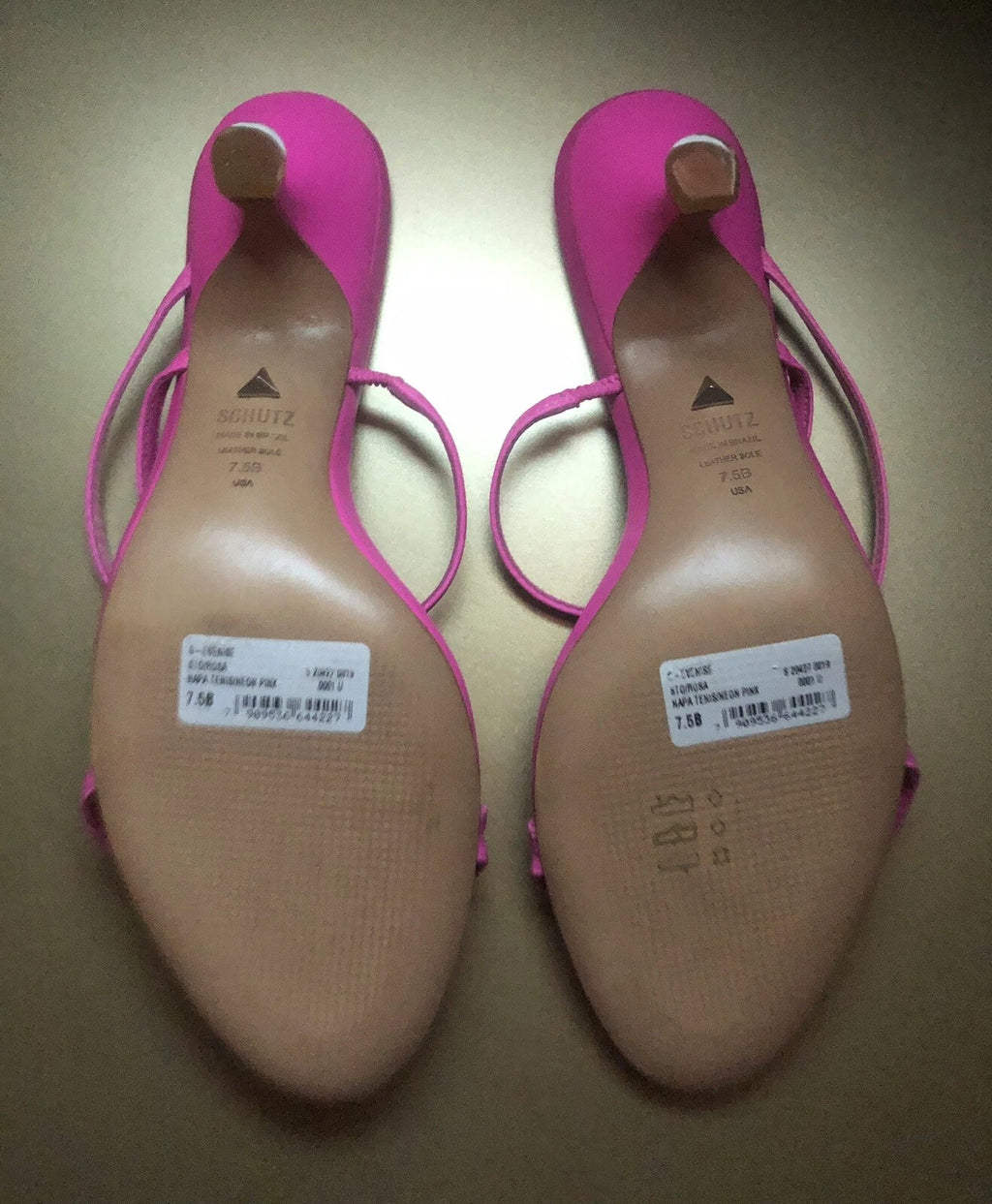 NIB SCHUTZ Evenise Napa Leather Kitten Heel Strappy Sandals In Neon Pink 7.5 (7?
