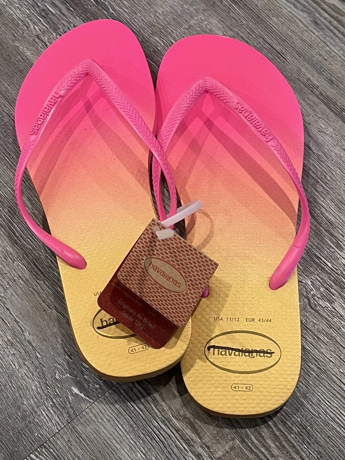 NWT Havaianas Women Pink Yellow Ombré Slim Style Brazil Flip Flop Sandals 11/12