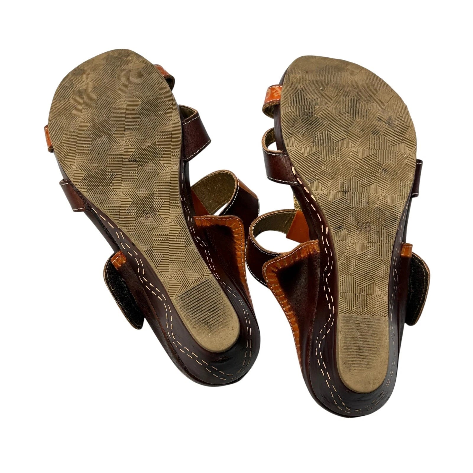 L'Artiste Women's Spring Step Leather Wedge Sandals Floral Accent Slides 38