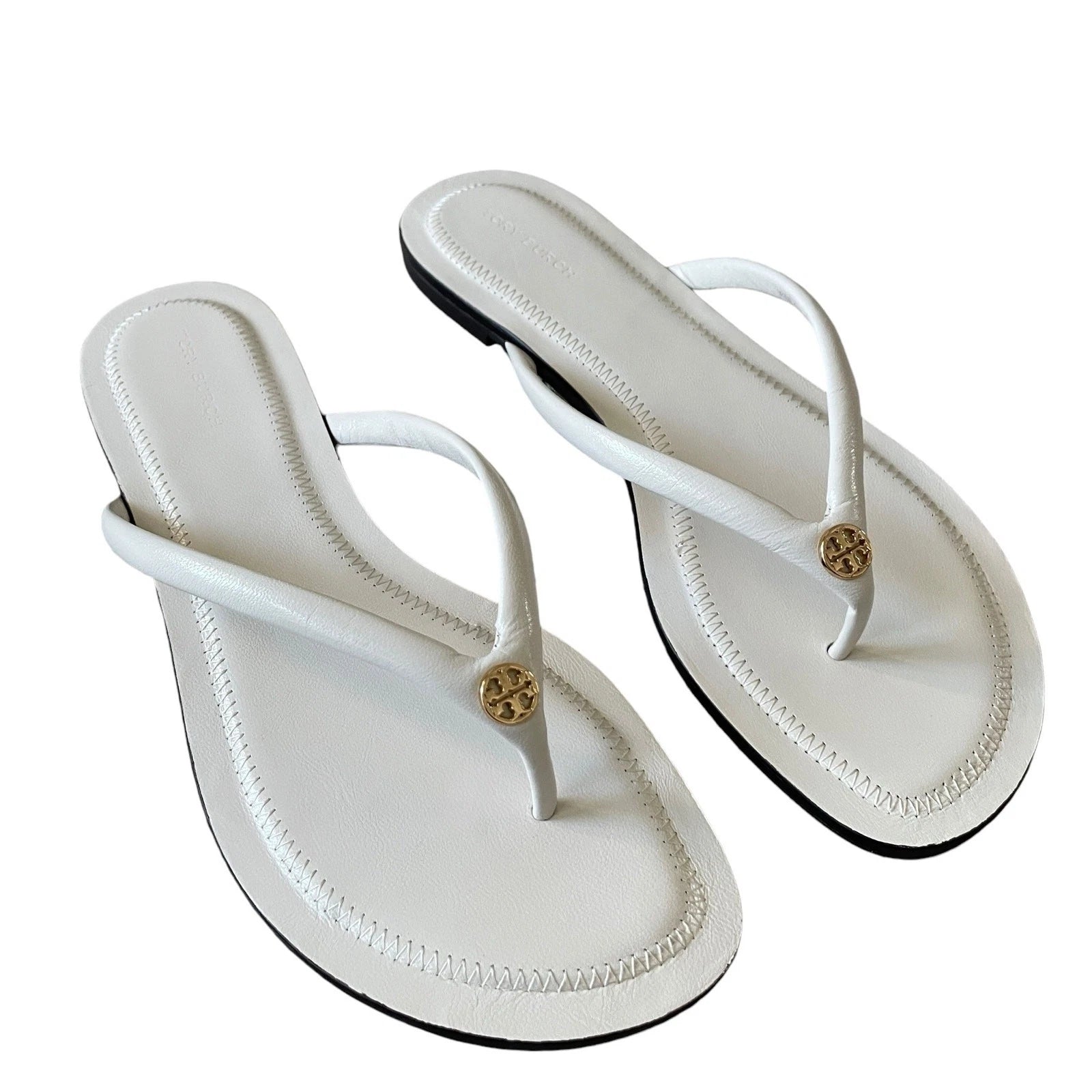 Tory Burch Women Chelsea Leather Flip Flop Thong Sandals Light Cream Sz 7.5 NEW