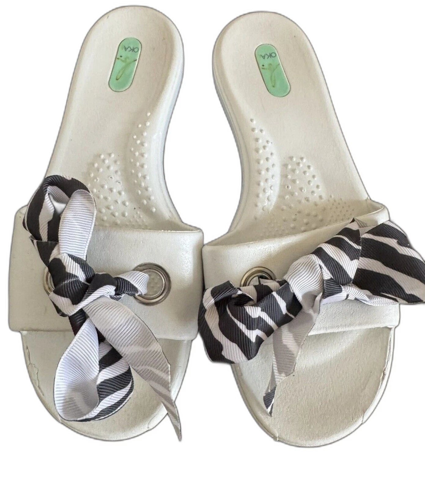 Oka B Okabashi Women's Slides Open Toe w/ Zebra Print Bow (Womans S US 6)