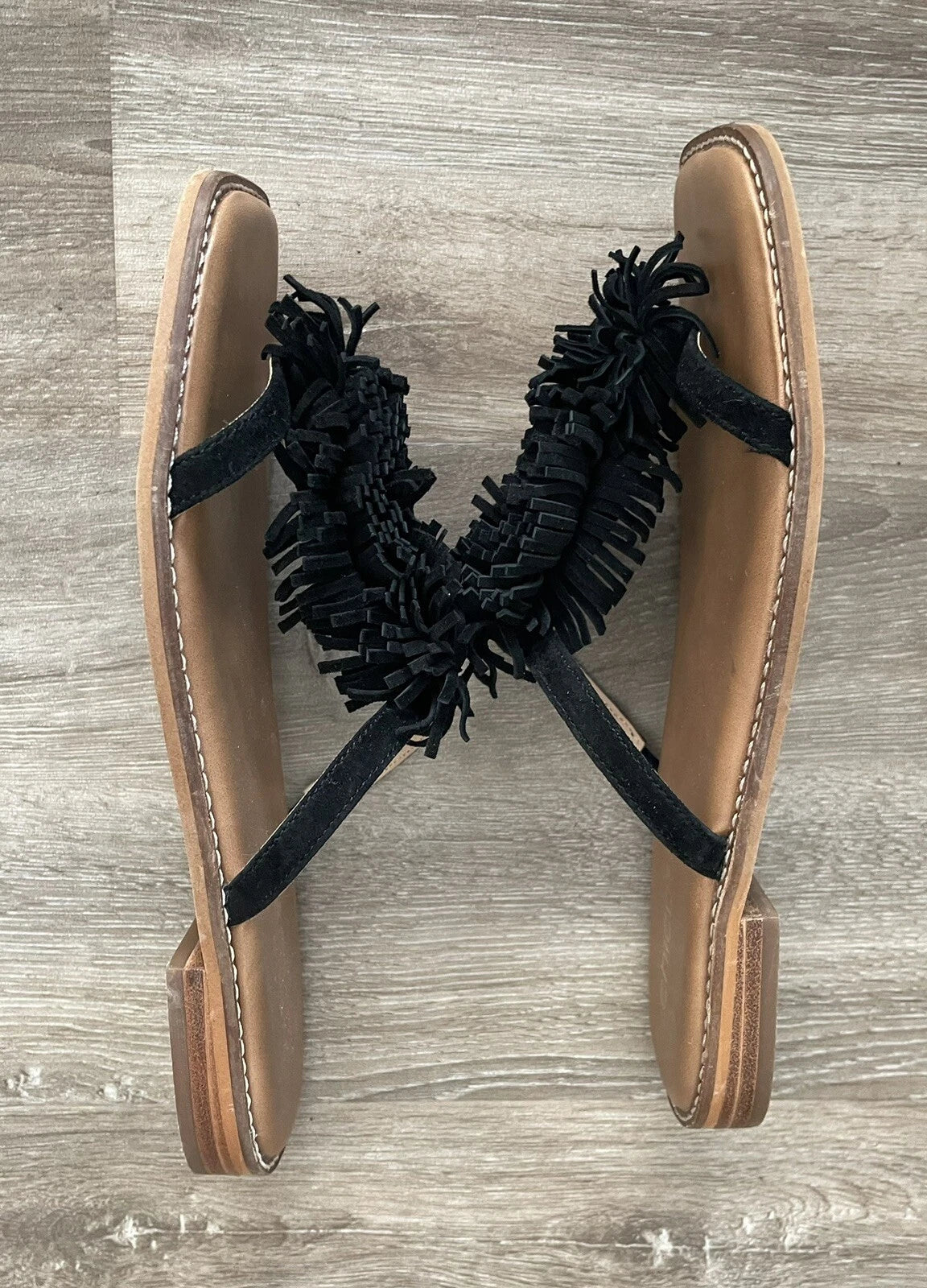 CHICO’S Delray Black Leather Suede Fringe Slide Sandals Shoes - Women’s Size 8