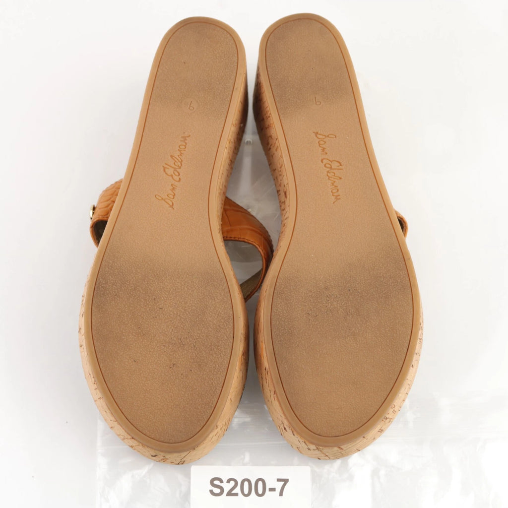 Sam Edelman Women's Romy Sandal Size 9.5 Wedge Platform Tan Croc Thong Slide
