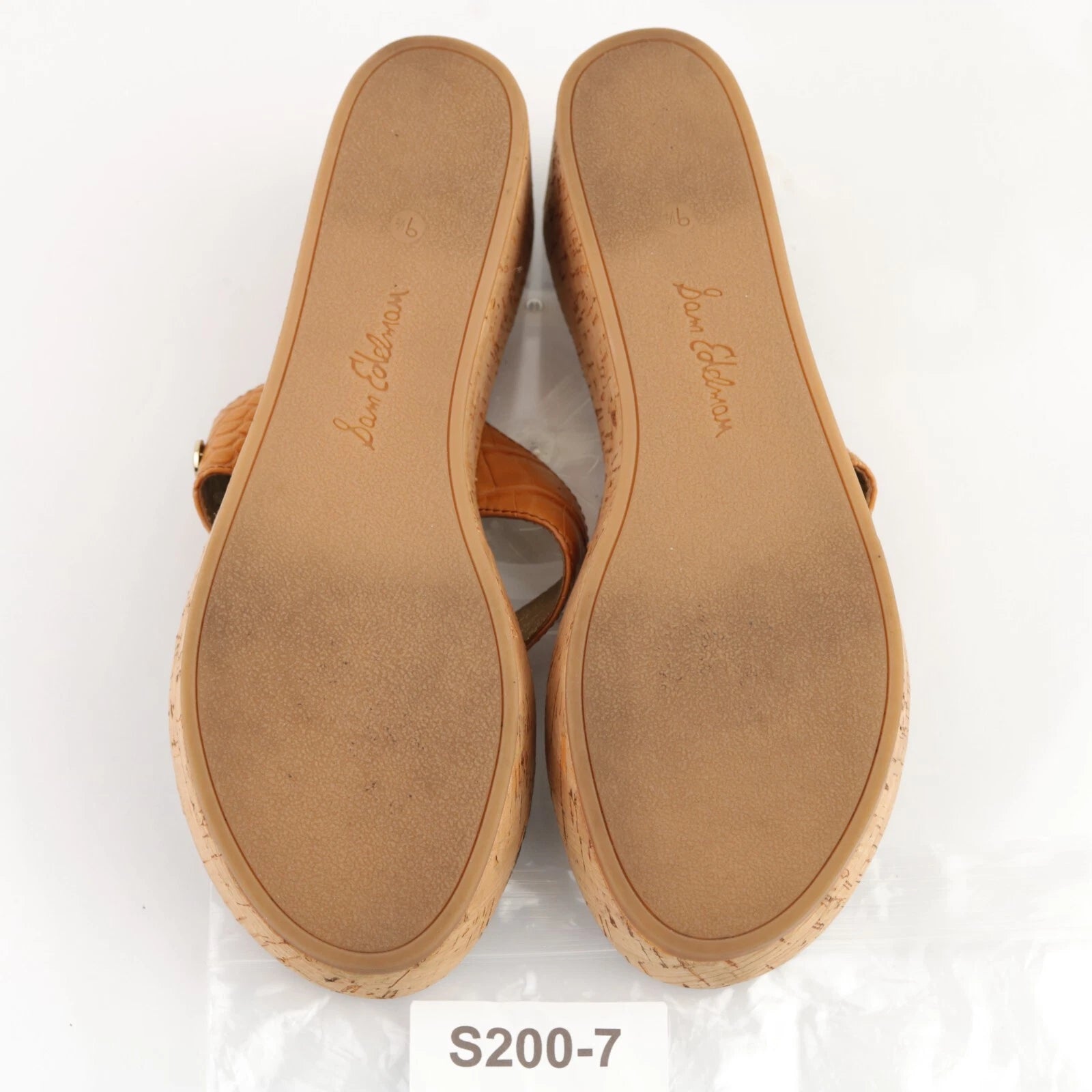 Sam Edelman Women's Romy Sandal Size 9.5 Wedge Platform Tan Croc Thong Slide