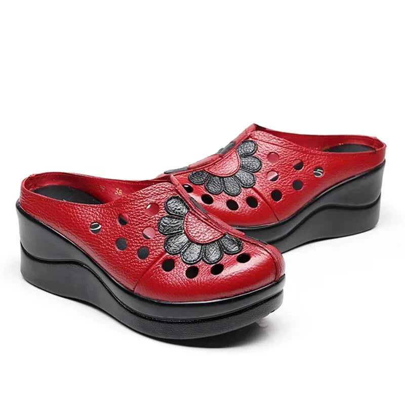 Ethnic Style Leather Women Shoes Sandals Platform wedges Slides Summer Slipper