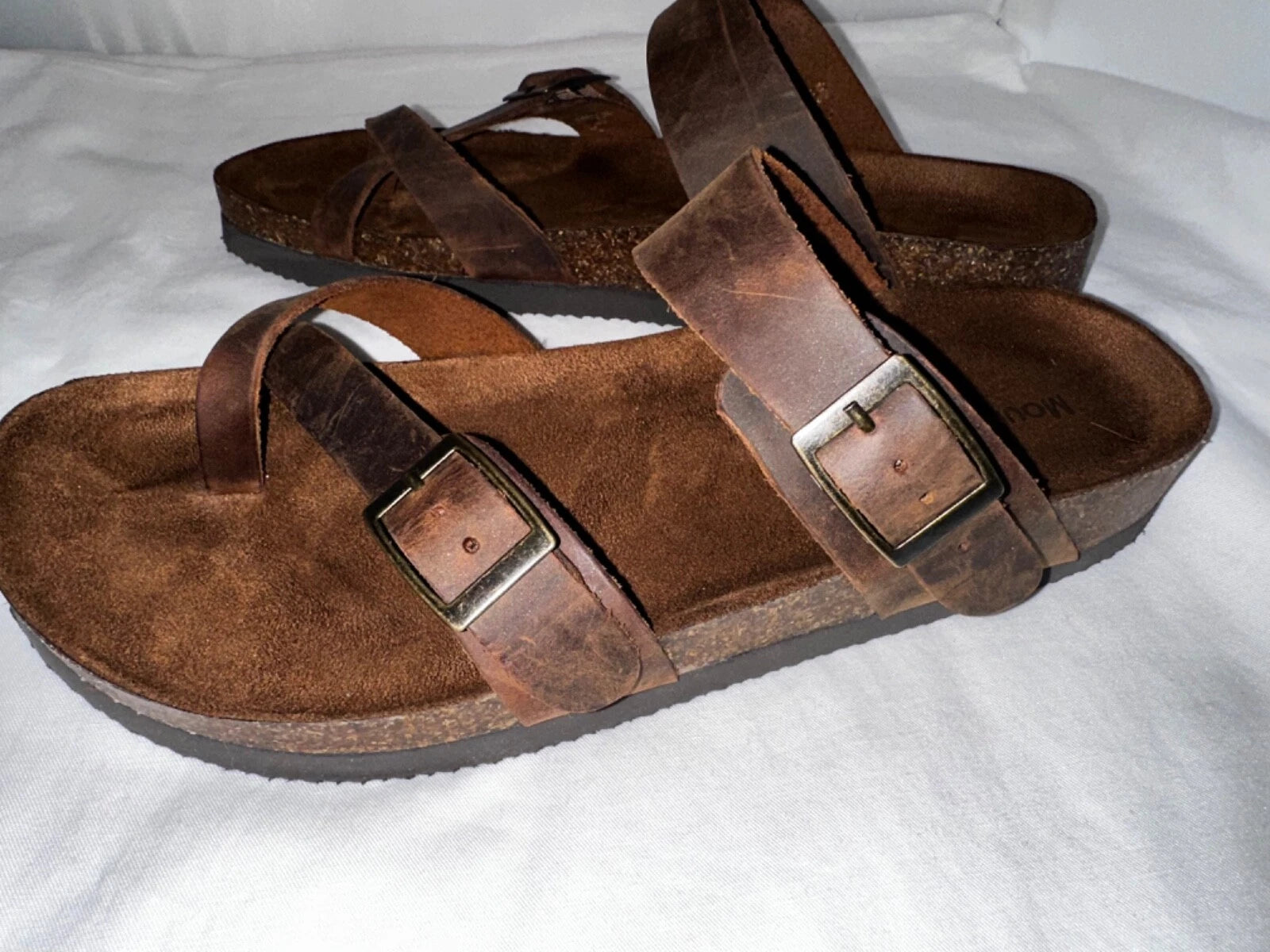 Mountain Sole Women's Birk Style Slip On Sandals, Brown, Leather Straps, Size 9
