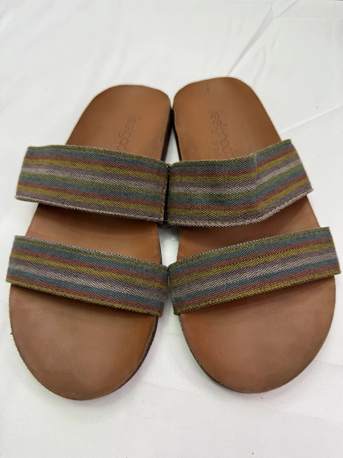 RON JON Feelgoodz Strappy Woven Rainbow Sandals Slides Women’s 7