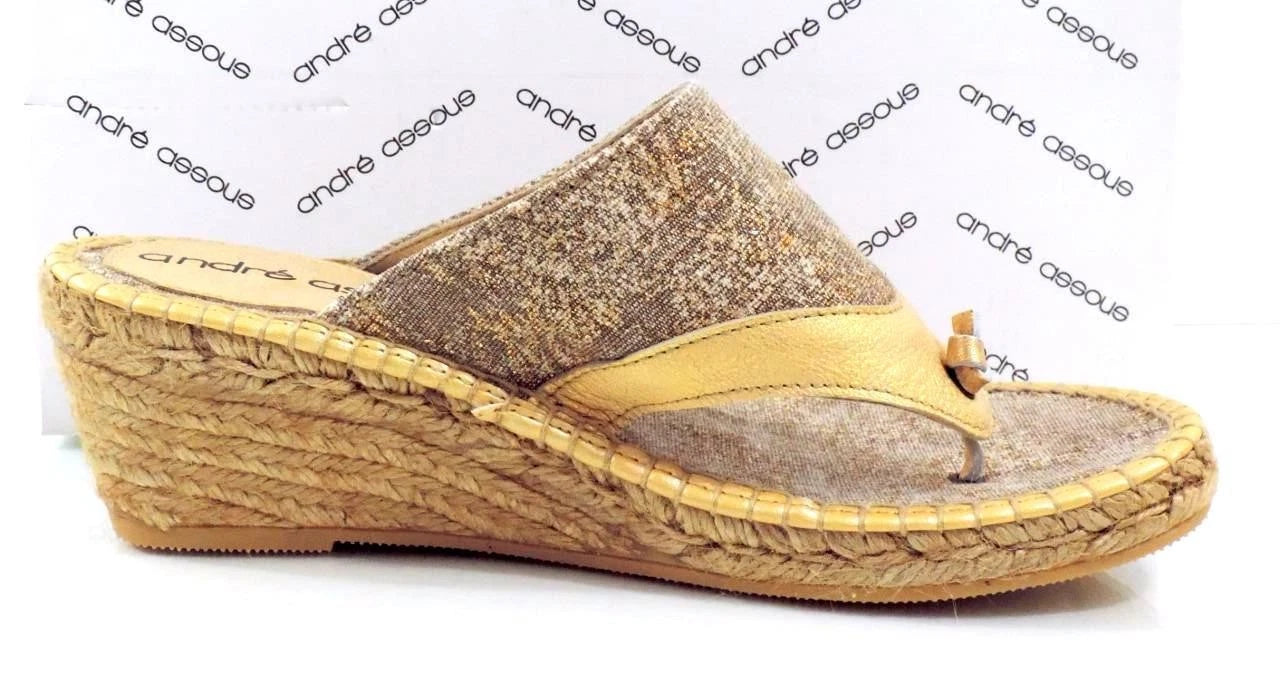 Andre Assous Annette Wedge Espadrille Thong  Slide Sandal Toast Bronze Size 9