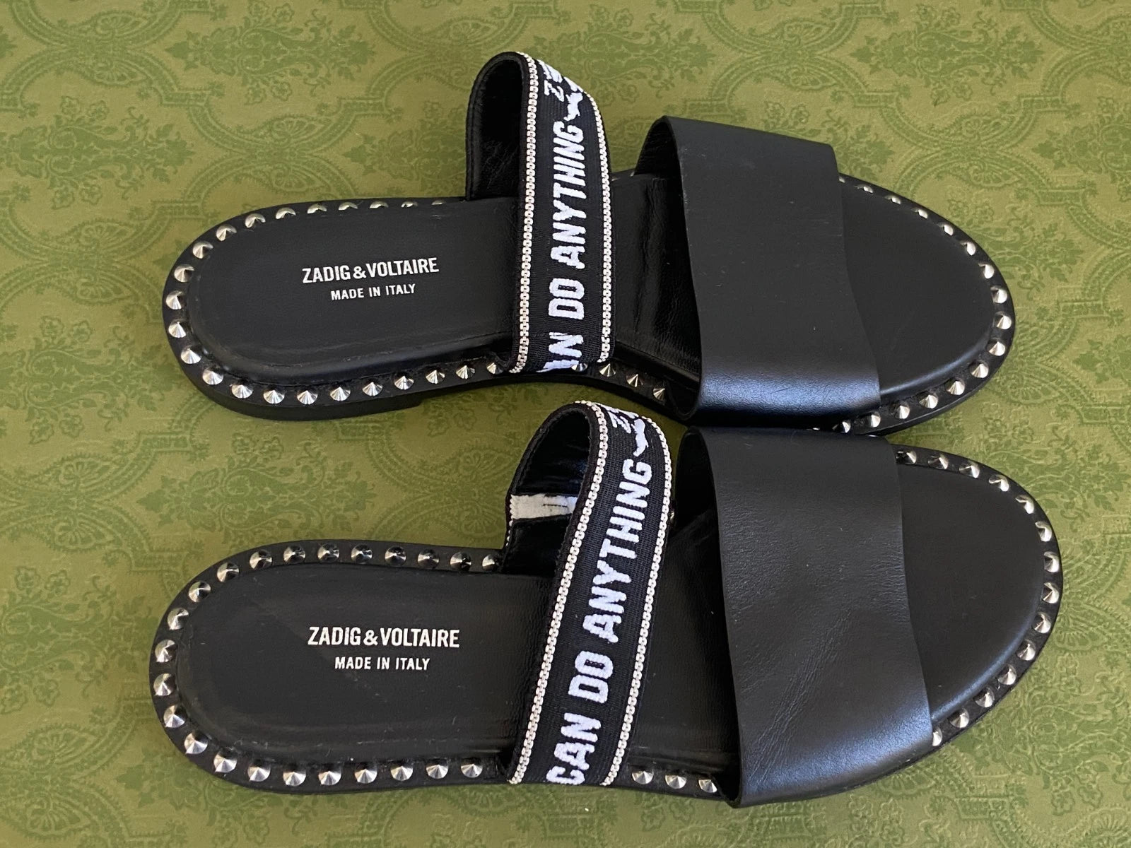 ZADIG & VOLTAIRE Field Words Slide Women's Sandals Sz EU 37- Black/White