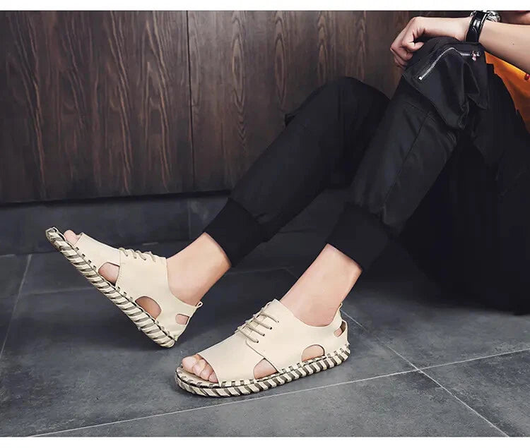 Summer Open Toe Sandals Lace Up Men's Flats Beach Holiday Fashion Shoes 38-44 sz