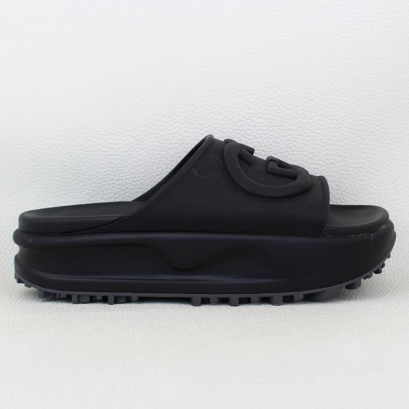 Gucci Interlocking G Women's Slide in Black Rubber Platform Sandals - Size 38/8W