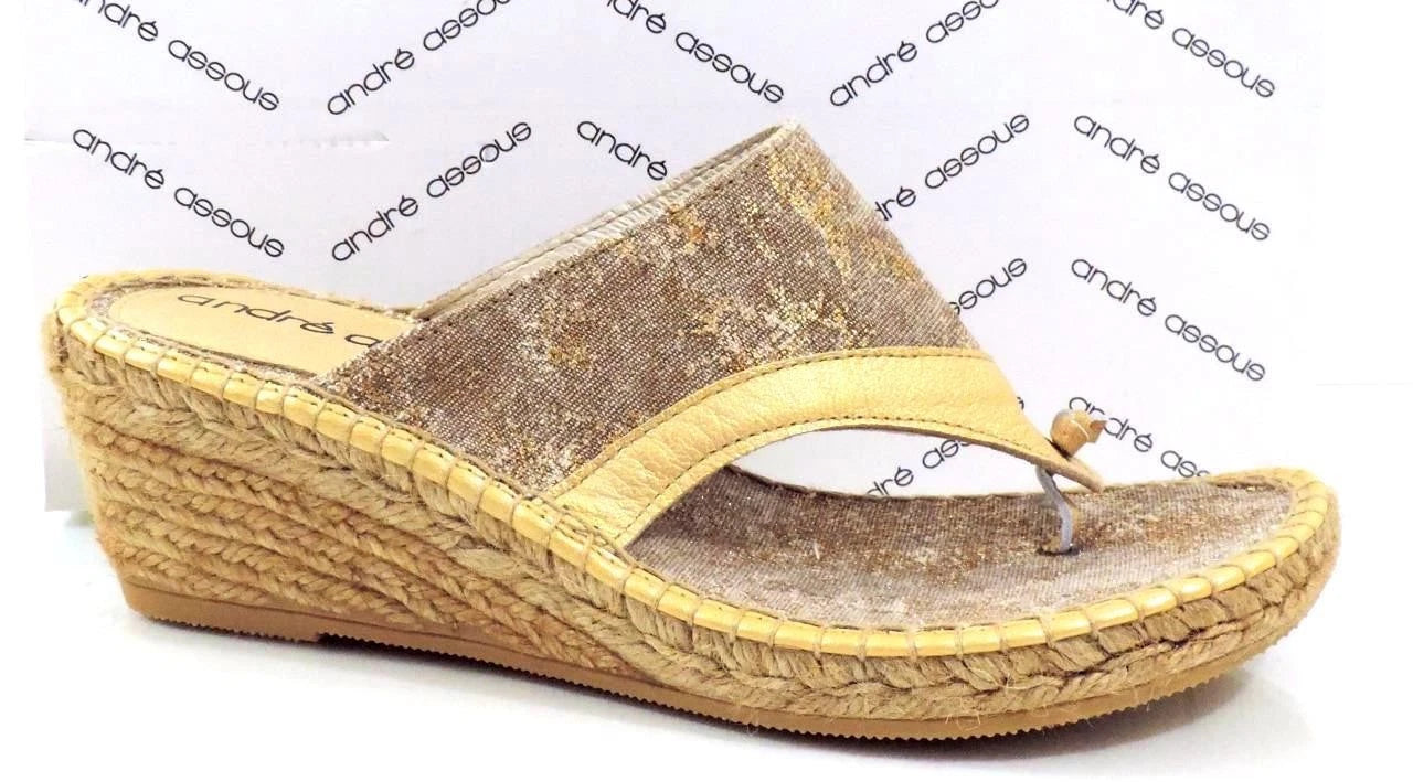 Andre Assous Annette Wedge Espadrille Thong  Slide Sandal Toast Bronze Size 9