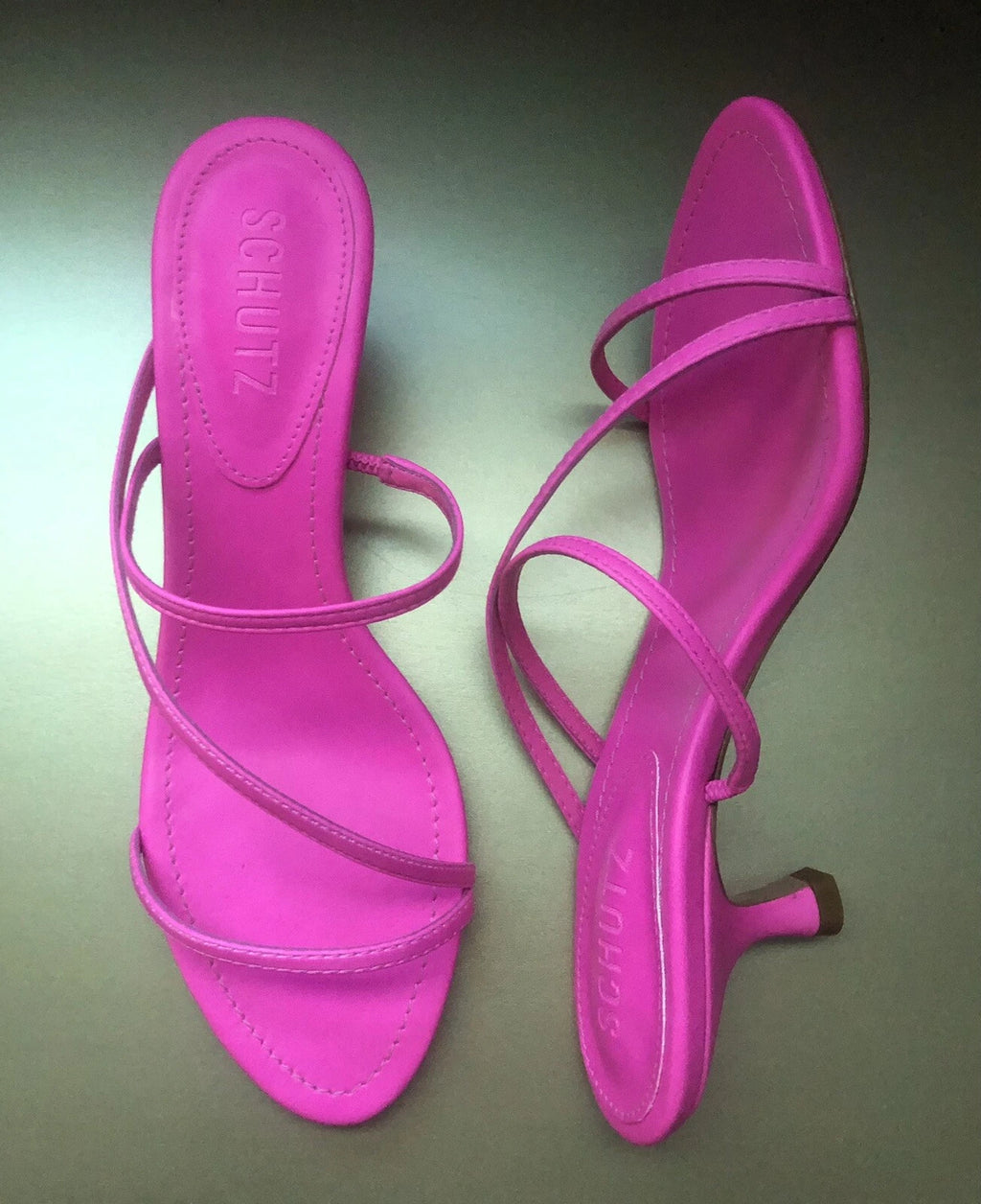 NIB SCHUTZ Evenise Napa Leather Kitten Heel Strappy Sandals In Neon Pink 7.5 (7?