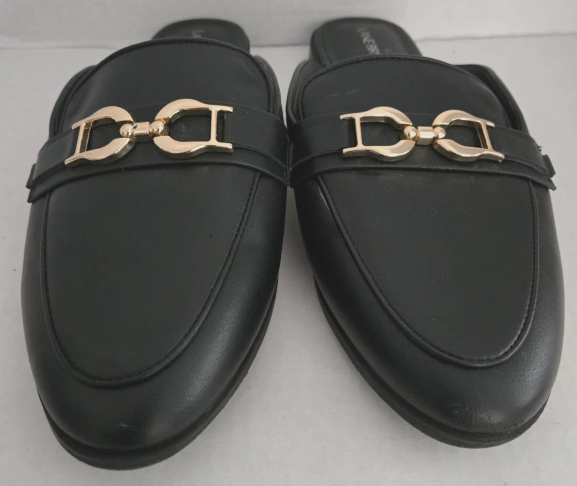 Lane Bryant Black Slip On Shoes Mules Slide Women Size 11 W Loafer Buckle Detail