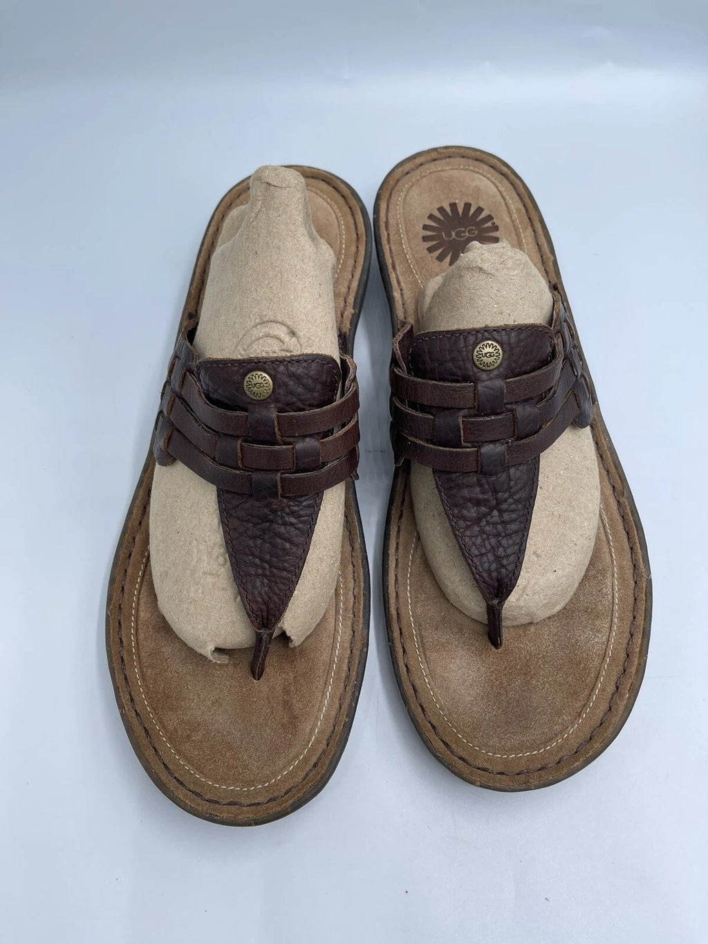 UGG Sandals Women’s Size 10 Woven Brown Leather Slide Style