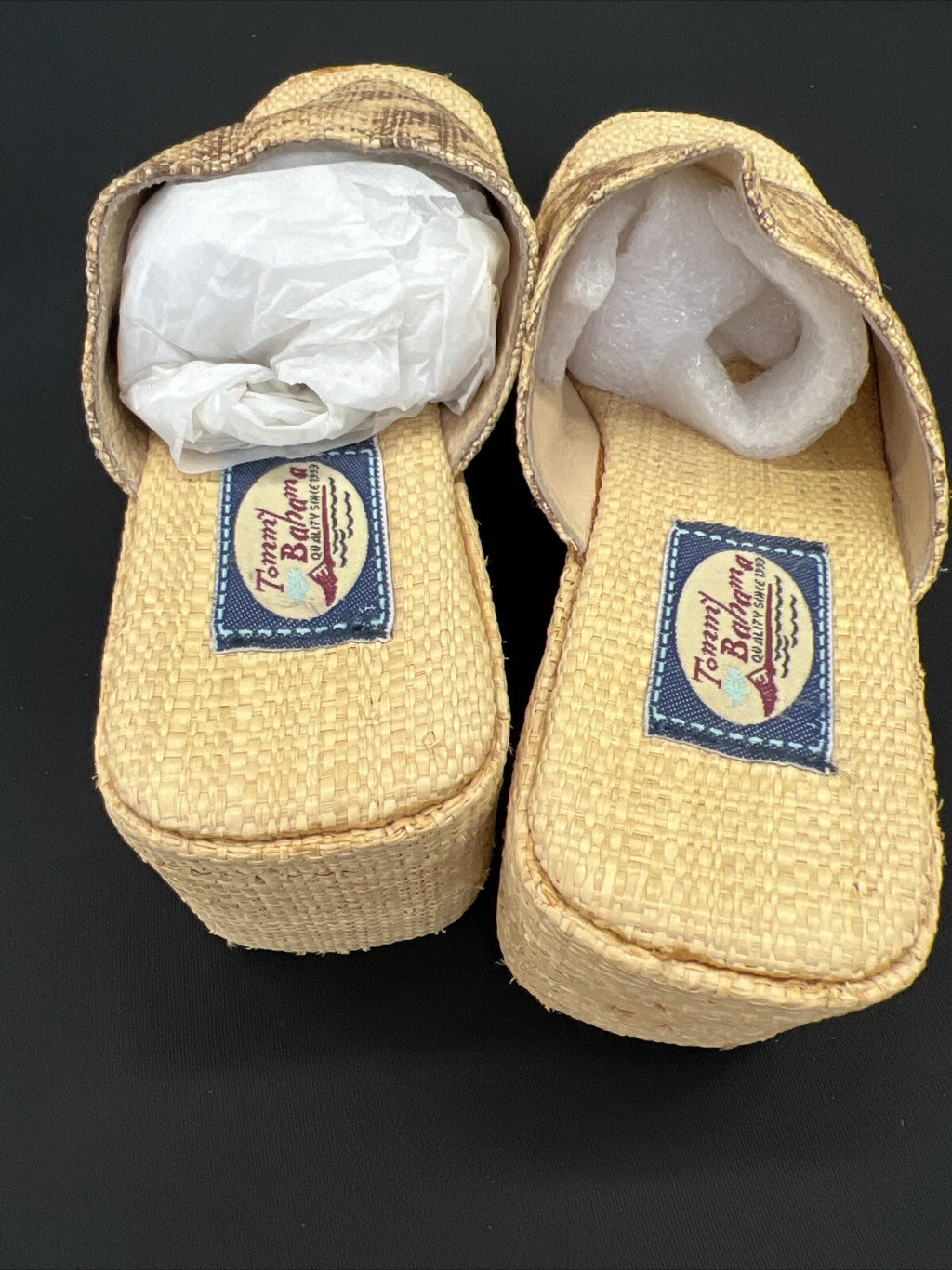TOMMY BAHAMA Wedge Platform Slide Sandals - Style TB-663 Womens Size 7 - Raffia