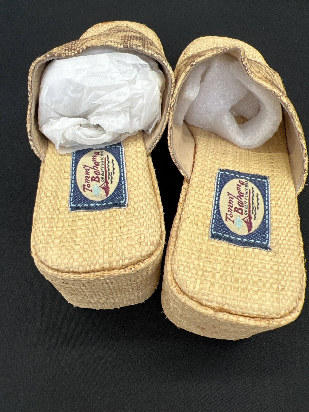 TOMMY BAHAMA Wedge Platform Slide Sandals - Style TB-663 Womens Size 7 - Raffia