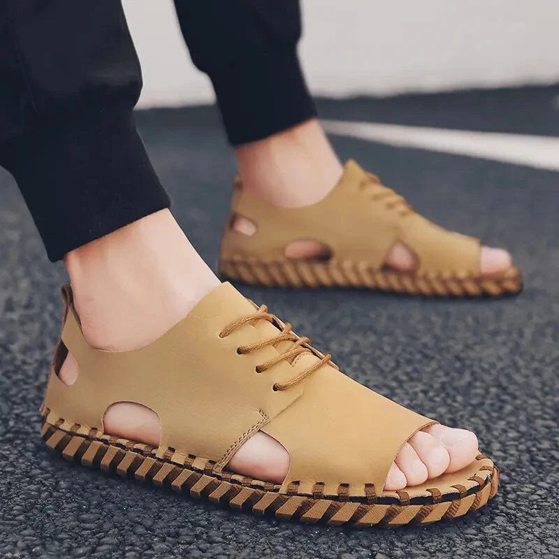 Summer Open Toe Sandals Lace Up Men's Flats Beach Holiday Fashion Shoes 38-44 sz