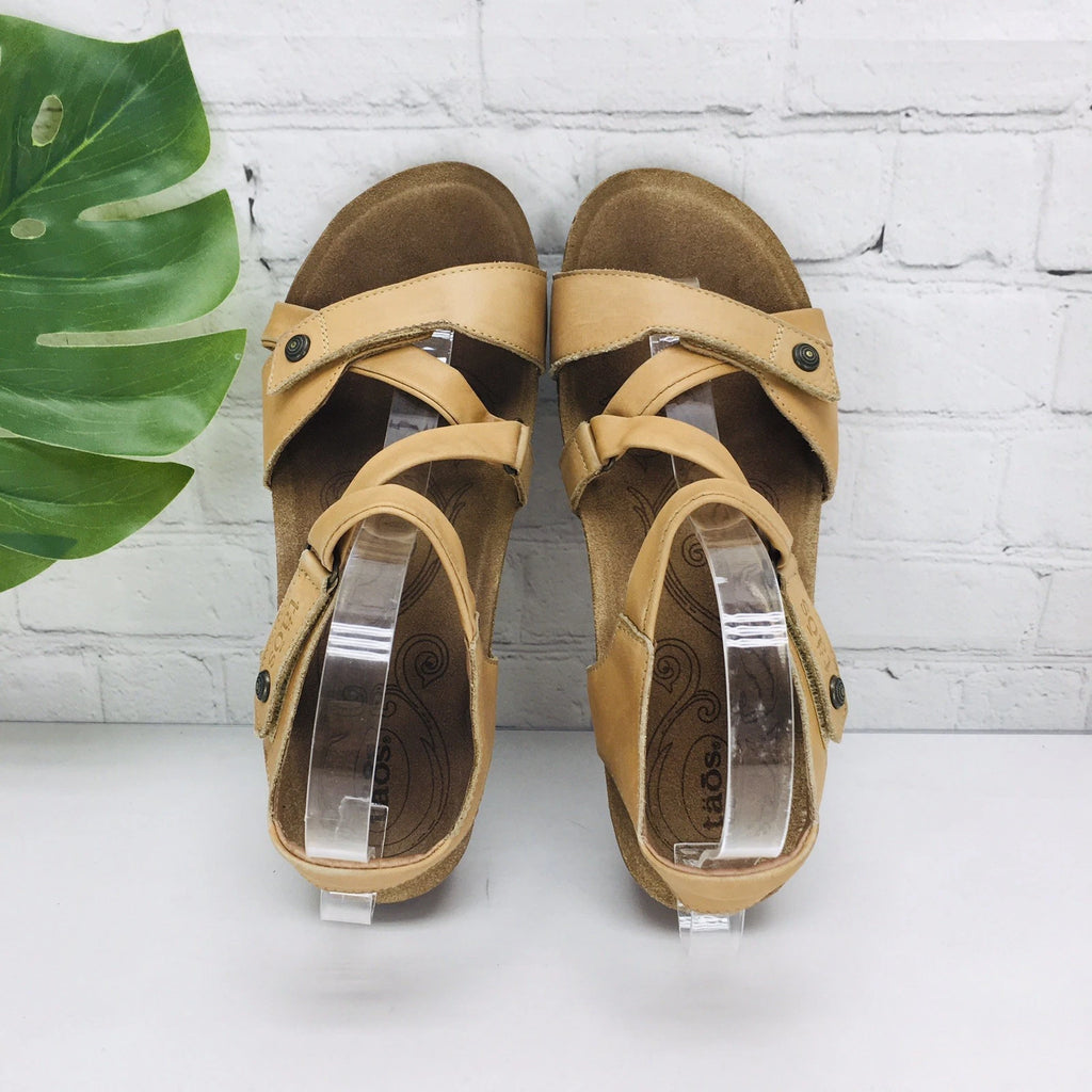 Taos Wedge Sandals Women's 9/40 Tan Leathe Gladiator Strappy Comfort Casual