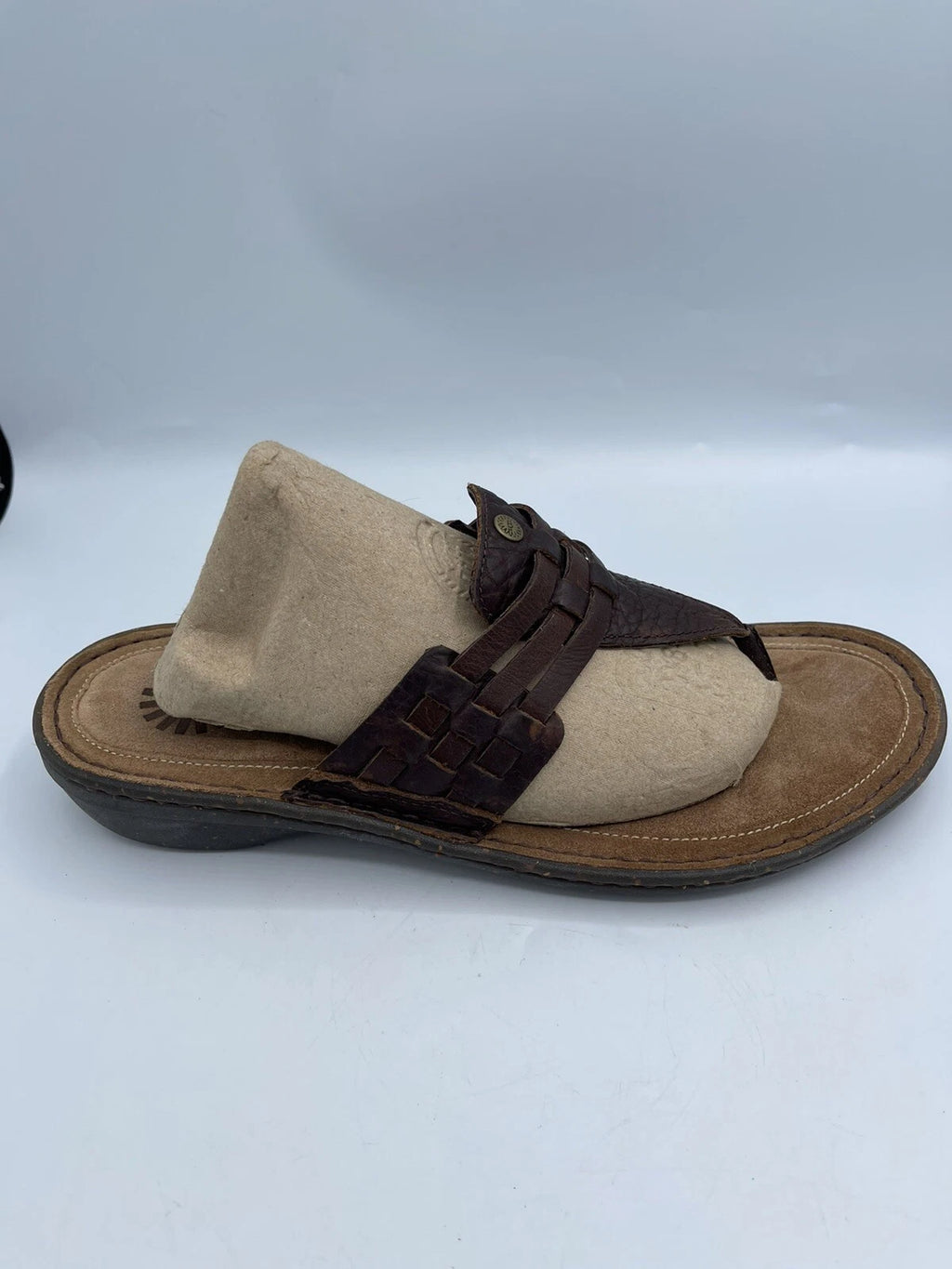 UGG Sandals Women’s Size 10 Woven Brown Leather Slide Style
