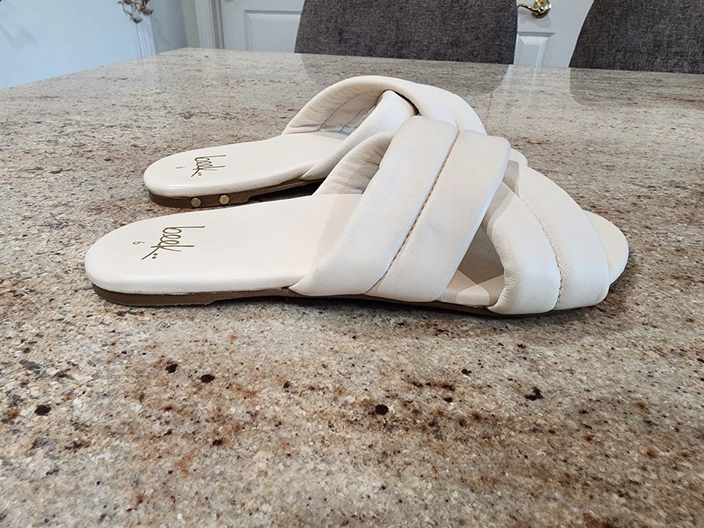 New Women's BEEK Surfbird Eggshell Leather Slide Sandals Size 6
