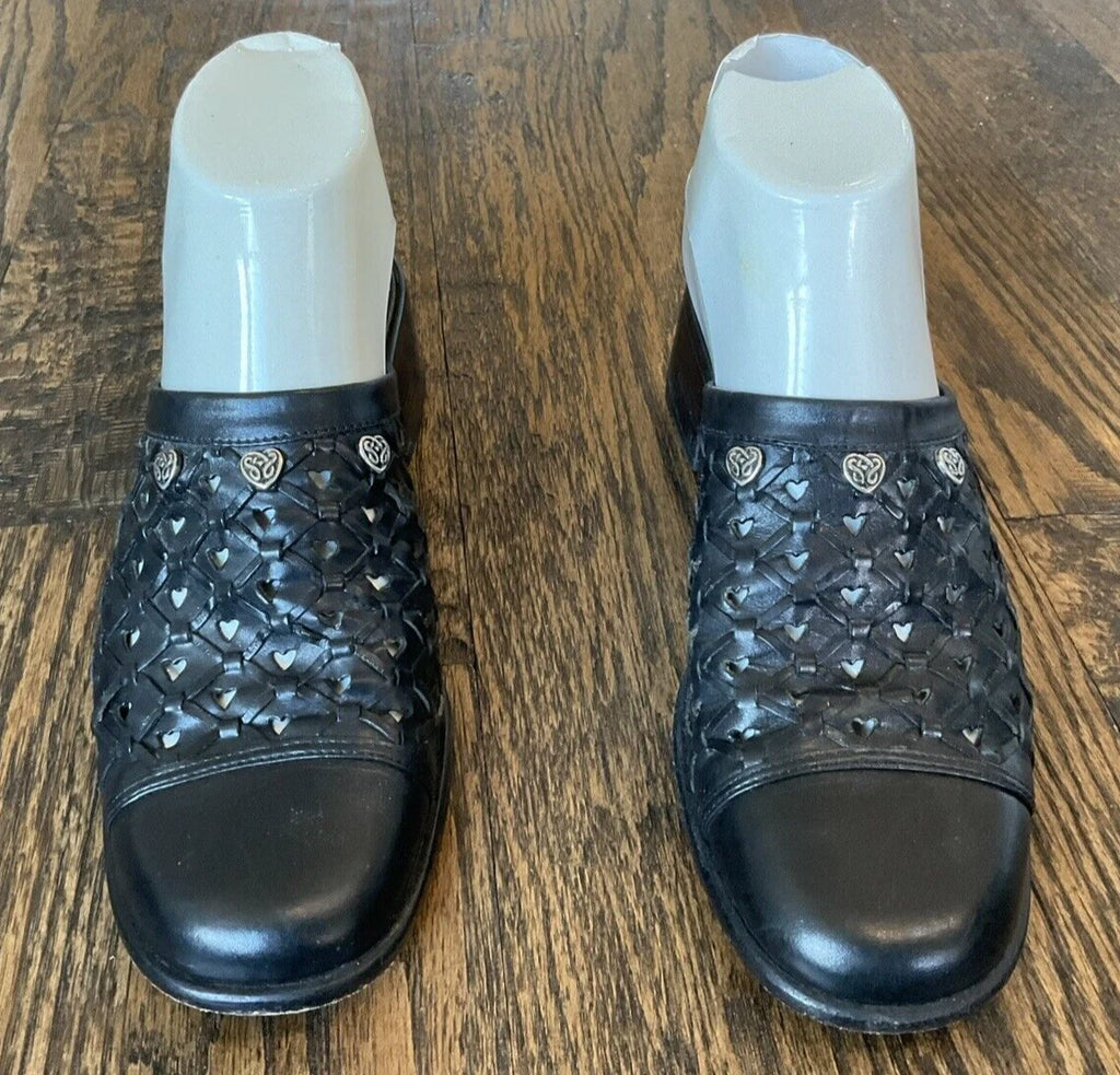 Brighton Fanny  Block Heel Slide Woven Black Leather Shoe Mule Women's Size 8 M