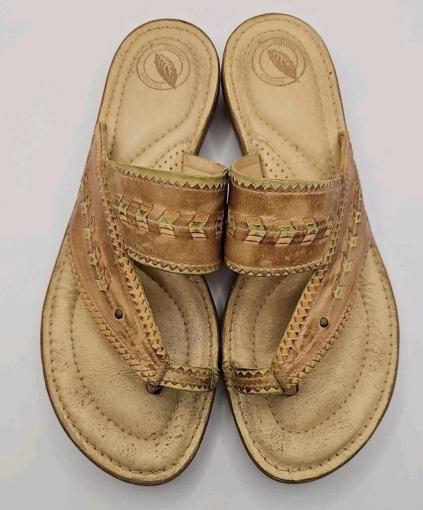 Nurture Leather Havasu Toe Loop Slide Sandals Womens 7.5M Beige Native Weave 180