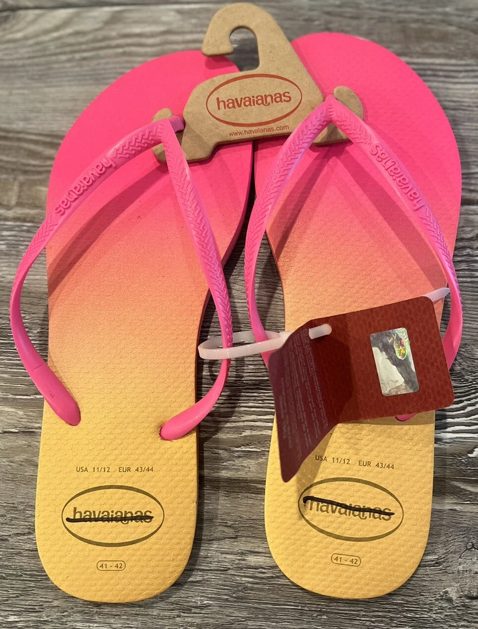NWT Havaianas Women Pink Yellow Ombré Slim Style Brazil Flip Flop Sandals 11/12