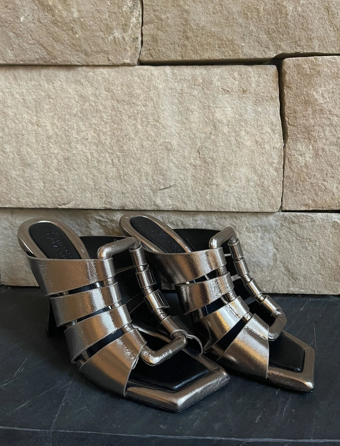 $495 Mercedes Castillo Womens Aria High-Heel Slide Sandal Shoes EU 37/US 7